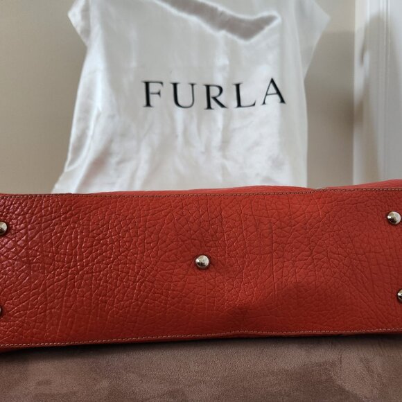FURLA MY PIPER PEBBLED LEATHER LARGE TOP HANDLE BAG ORANGE GENTLY USED LIKE NEW - Picture 3 of 12